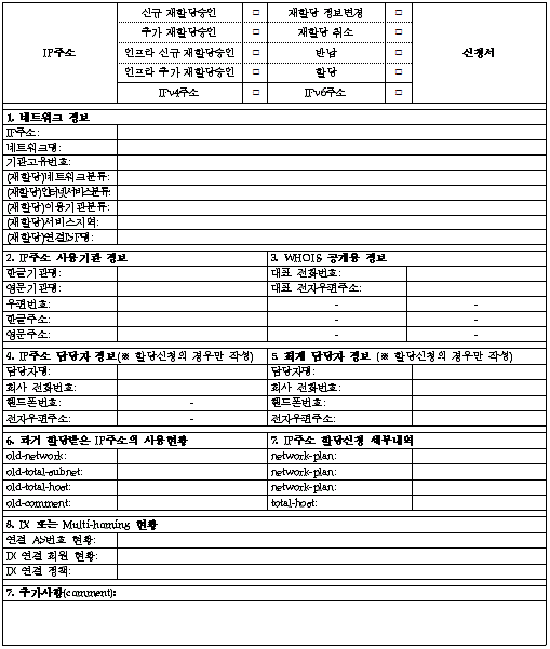 IP주소 신청서 샘플 이미지입니다